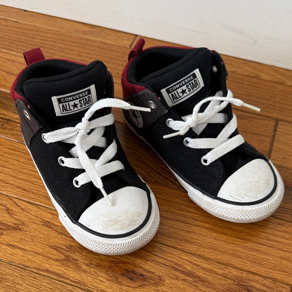 Converse Kids Black and Burgundy High-Top Sneakers